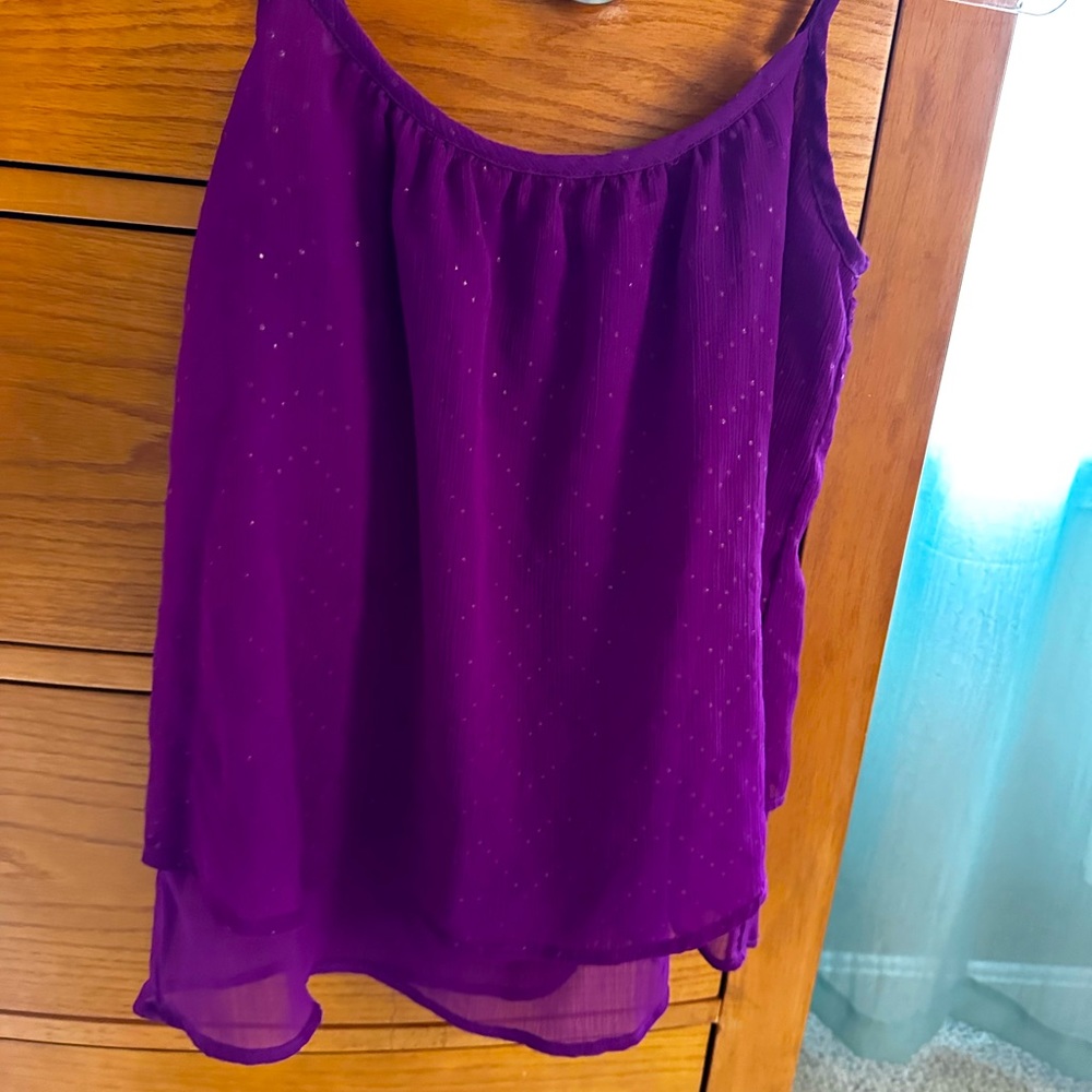 💜 MUDD Jrs,S,plum delicate tank top,two flowy layers, sparkle fabric,good shape